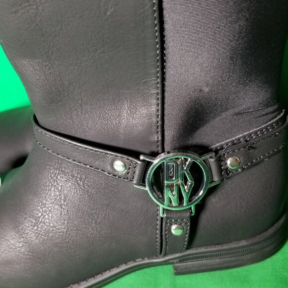 DKNY Logo Black Riding Boots Vegan Leather Size 1 Paddock Jodhpur Field - Picture 4 of 9
